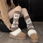 Retro Snowflake Knit Slouchy Red Leg Warmers