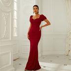 High Waist Short Sleeve Office Tight Dress Solid Color Slim Fit Small Trailing Evening
