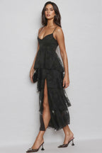 Thomle Black Floral Ruffle A-line Maxi Dress