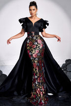 Ariasd Black Sequin Flower Maxi Dress