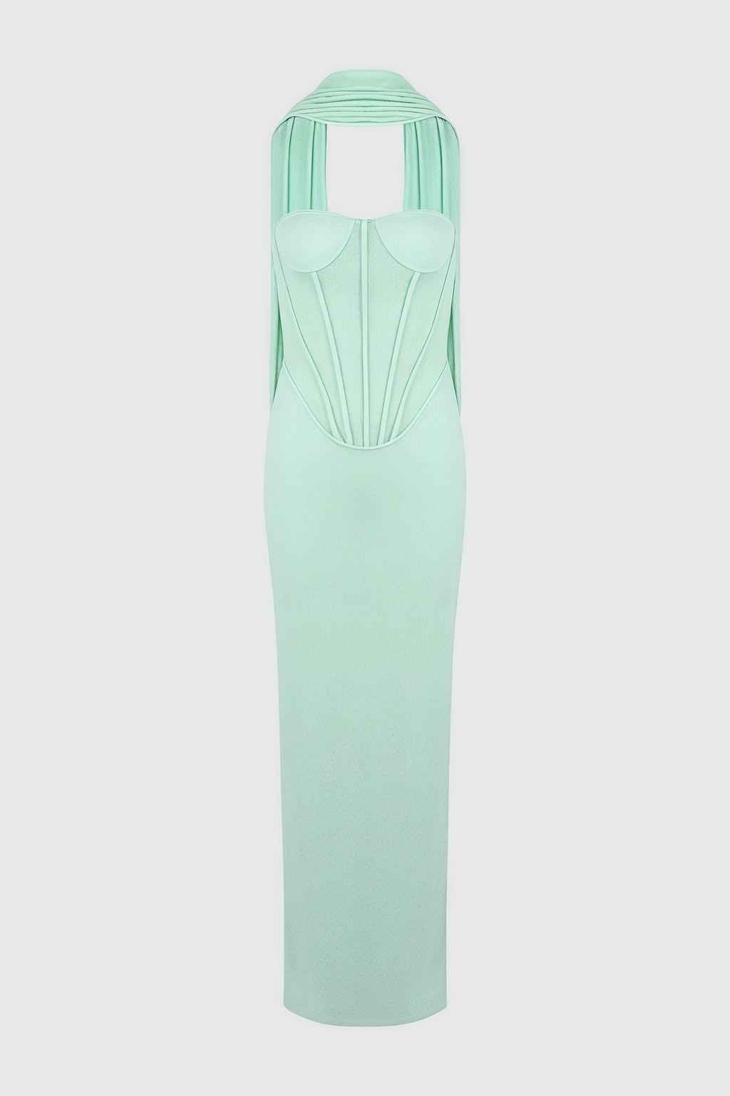 Gened Green Ribbon Sheer Chiffon Maxi Dress