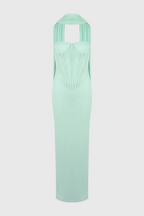 Gened Green Ribbon Sheer Chiffon Maxi Dress