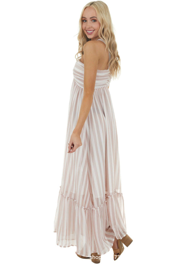 Evelyn Striped Halter Maxi Dress Blush Multi