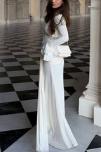 Fashion Lace Splicing Sexy V-neck Long-sleeved Slim Maxi Dress
