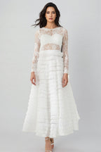 Yuio White Hollow Lace A-line Maxi Dress