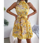 Liliana Luxe Women's Floral Dress with High Collar and Flounce Chic Silhouette Collection