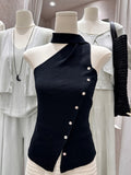 Cotton & Linen Halter Top With Decor Pockets