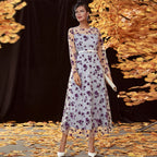 Lace Dress Round Neck Long Sleeve High Waist Swing Dress Maxi Dress