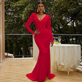 V neck Long Sleeve Hepburn Elegant Sheath Elegant Lady Small Mop Evening Dress for