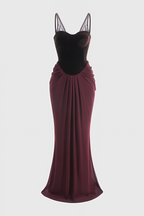 Sarioa Red Halter Pleated Maxi Dress