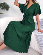 Cross VNeck Pleated Dress