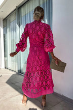 French party sensual party elegant crochet lace lantern sleeves party MIDI skirt