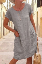 Berenice Timeless Elena Linen Casual Dress with Pockets Premium Wardrobe Essential
