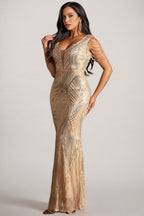 Delils Sleeveless Sequin Beaded Maxi Dress