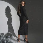 round Neck Slim Fit Slit Bright Color Dress