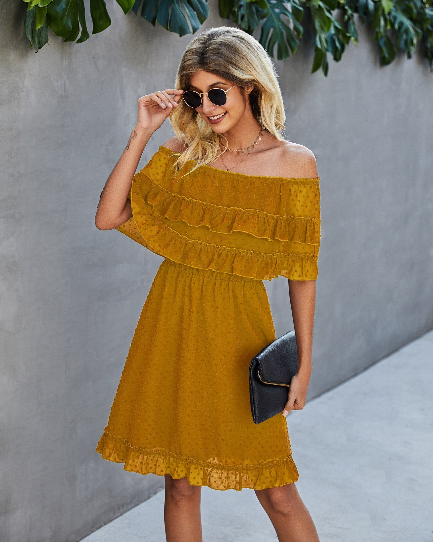 Panache Off The Shoulder High Low Maxi Dress Sunflower