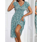 Julia Statement Women's Floral Midi Dress with Elastic Waist and Ruffle Details Evening Wear Edit