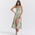 Floral Slip Dress Backless Slit Mid Length Vacation Dress for