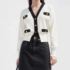Contrast Trim Metal Button Cardigan