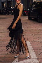 Sexy Halterneck Open Back Elegant Tassel Slim Maxi Dress