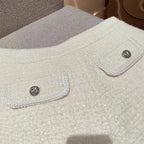 Floral White Faux Pearl Metallic Thread Tweed Shorts