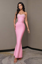 Riza Pink Beaded Bandage Maxi Dress