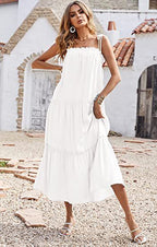 Shirley Ruffle Tiered Midi Dress White