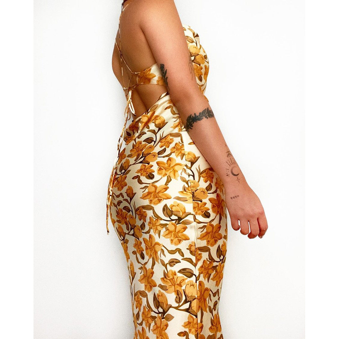 Lakeshore Printed Slip Midi Dress Yellow
