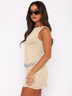 Elegant High Boat Neck Sleeveless Bodycon Mini Dress - Off White