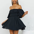 Liveliest Off The Shoulder Asymmetrical Dress Black