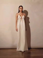 Lourdes Statement V Neck Floral Dress with High Slit Designer Edit