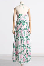 Sandra Aesthetic Halter Neck Maxi Dress with Floral Print Premium Wardrobe Essential