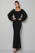 Thariy Black Square Neck Rhinestone Maxi Dress