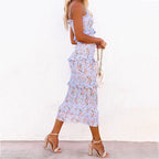 Kristy Floral Smocked Ruffle Midi Dress Dijon