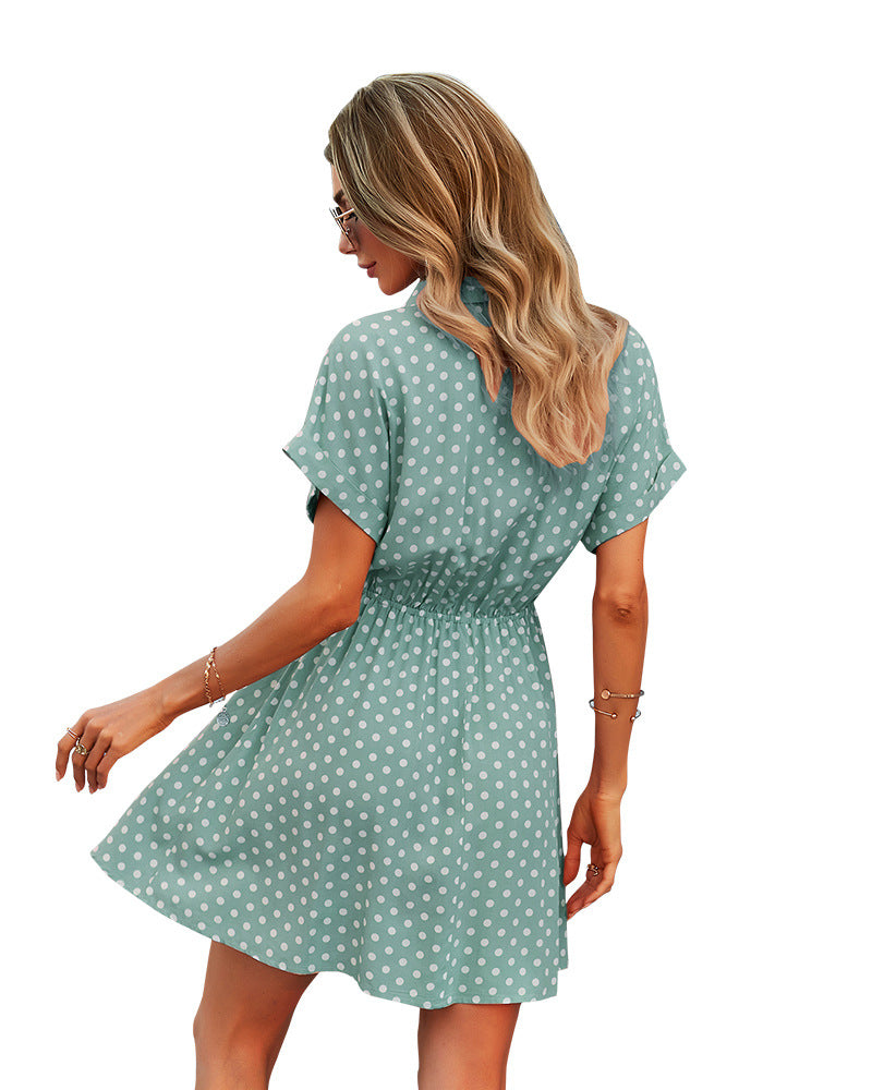 Manika Spotted Button Down Shirt Dress Slate Blue