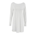 Knitted Sunken Stripe Long Sleeved Backless Nightdress Simple Comfortable Casual Homewear