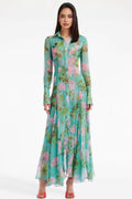 Vira Green Printed Single Breasted Maxi Dress