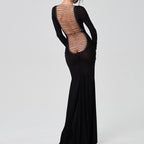 Autumn Women Clothing Sexy Mesh Backless Lace up Long Sleeve Super Maxi Dress for Women