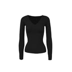 Low V-Neck Slim-Fit Long Sleeve Sweater