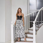 French Leaves Drill Chain One Piece Chest Cup Boning Corset Strap Dress Printing a Words Dress