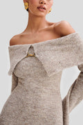 Slim Fitted Off-Shoulder Long Sleeve Sweater Dress