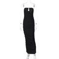 V neck Back Slim Pleated Solid Color Dress