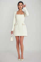 Saila U Neck Long Sleeve Mini Dress-White