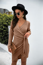 Gabriella Ribbed Twist Dress Camel