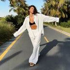 Cotton Loose Long Sleeve Blouse & Pants Set