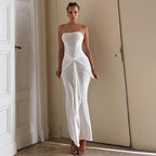 Tube Top Dress Solid Color Pleated Slim Fit Dress