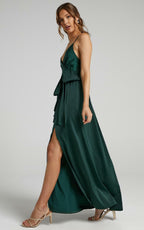 Limelight Satin High Low Maxi Dress Olive