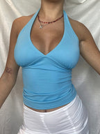 Halter V-Neck Show Breast Strap Slim Backless Top
