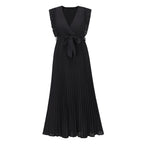 Elegant Beach DressSlim Fit Ruffle Sleeve Chiffon Pleated Solid Color Dress