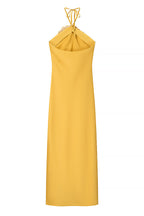 Fashionable Beaded Large Flower Decoration Halter Neck Backless Maxi Dress
